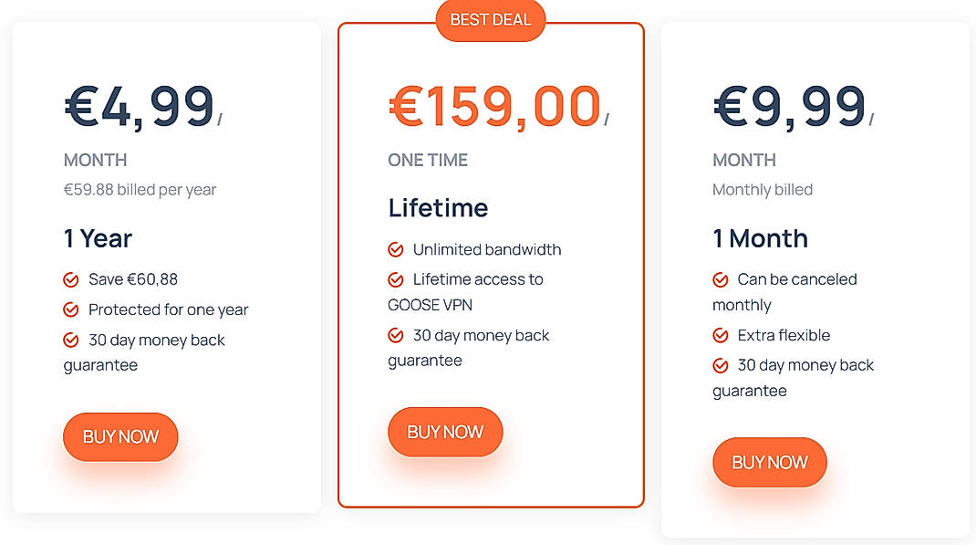 Pricing screenshot