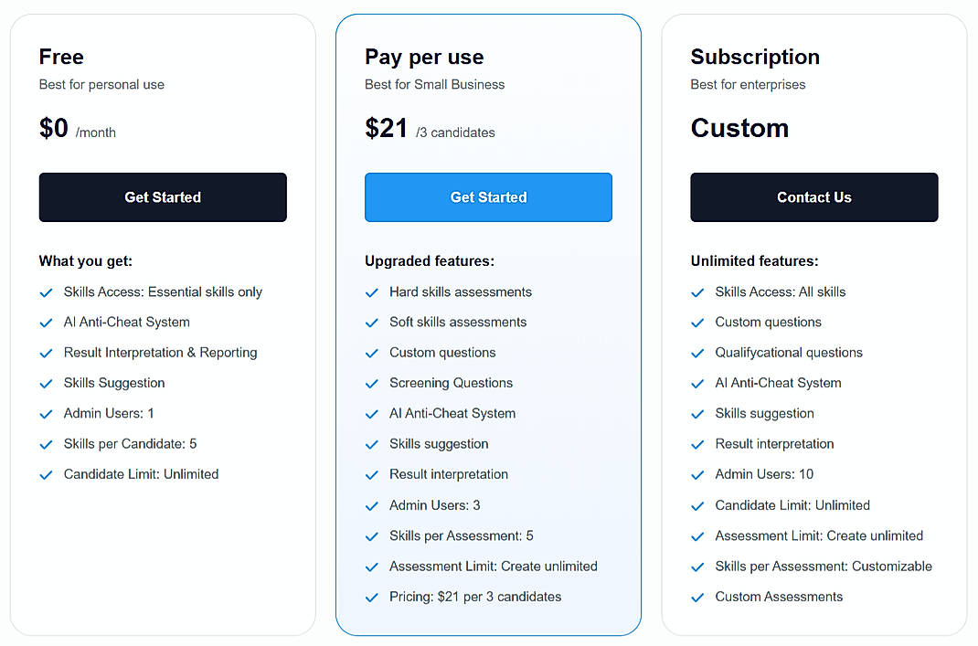 Pricing screenshot