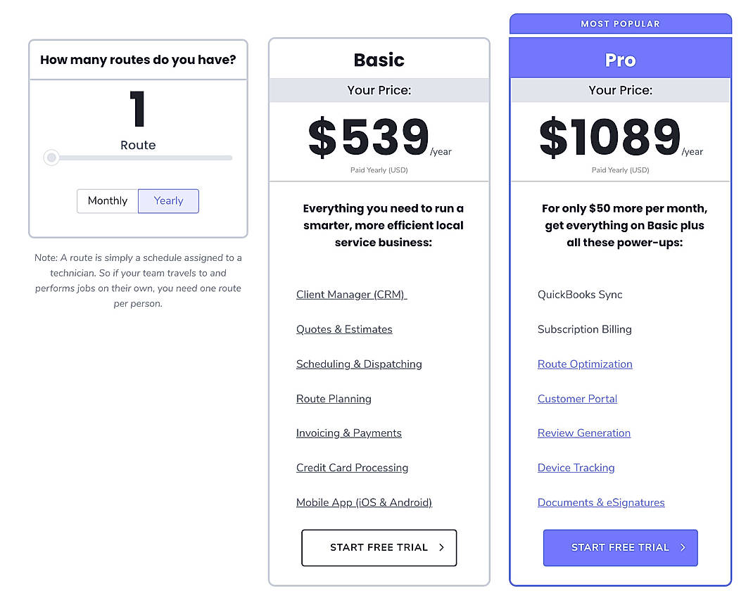 Pricing screenshot