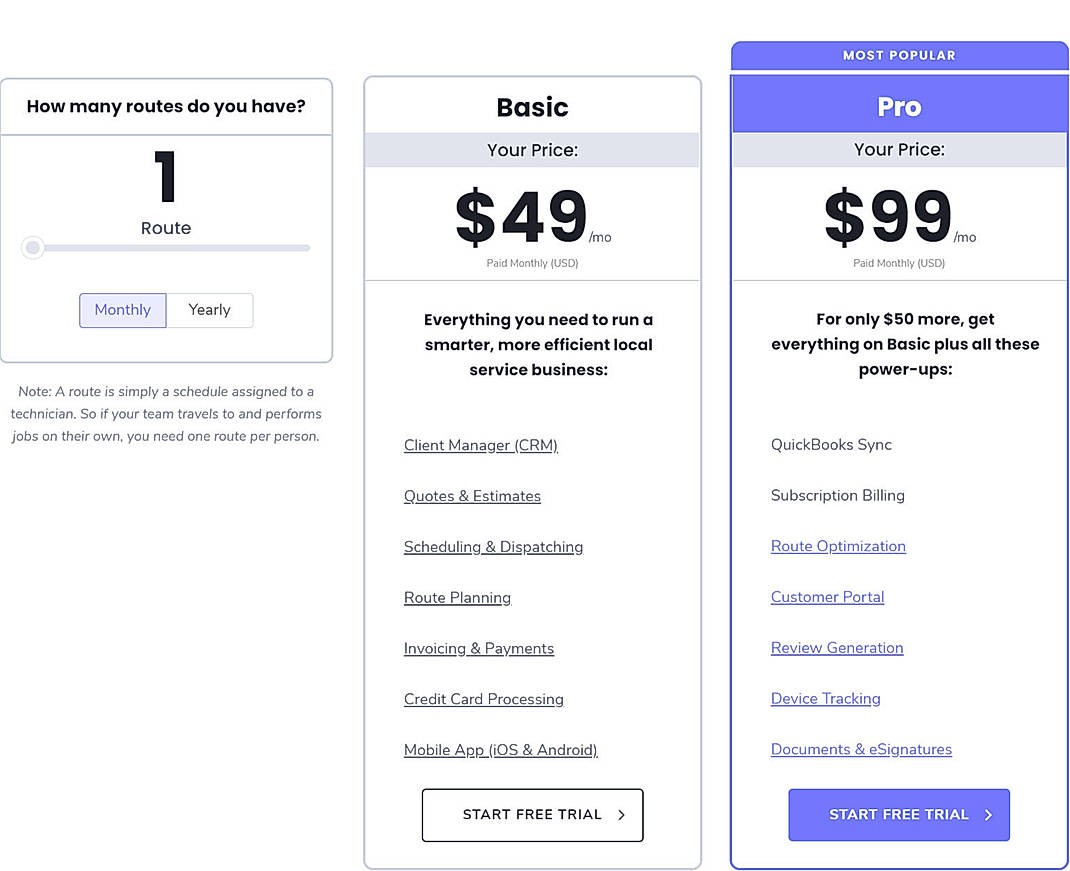 Pricing screenshot