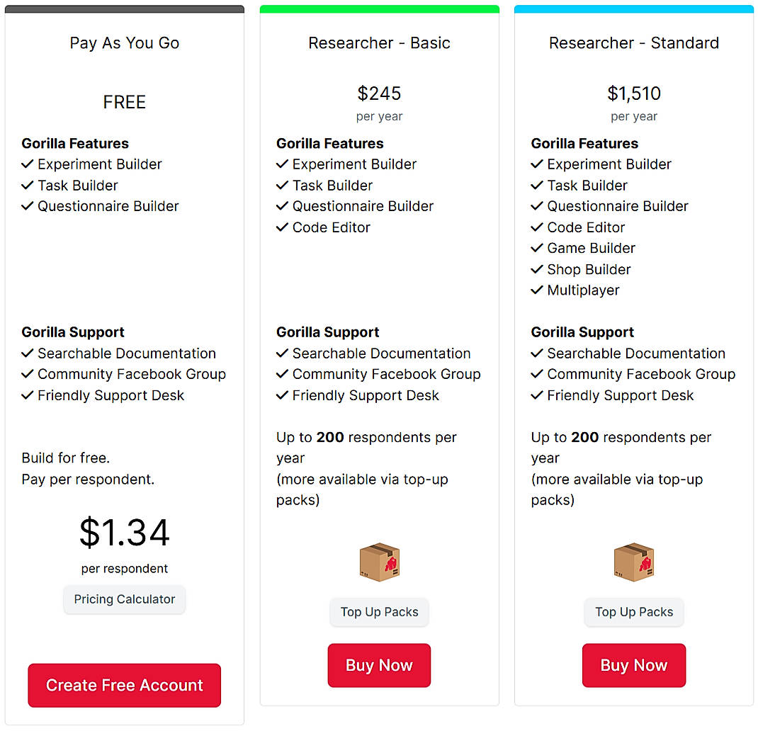 Pricing screenshot