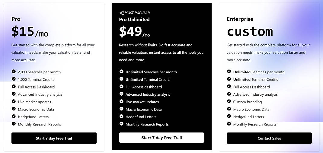 Pricing screenshot