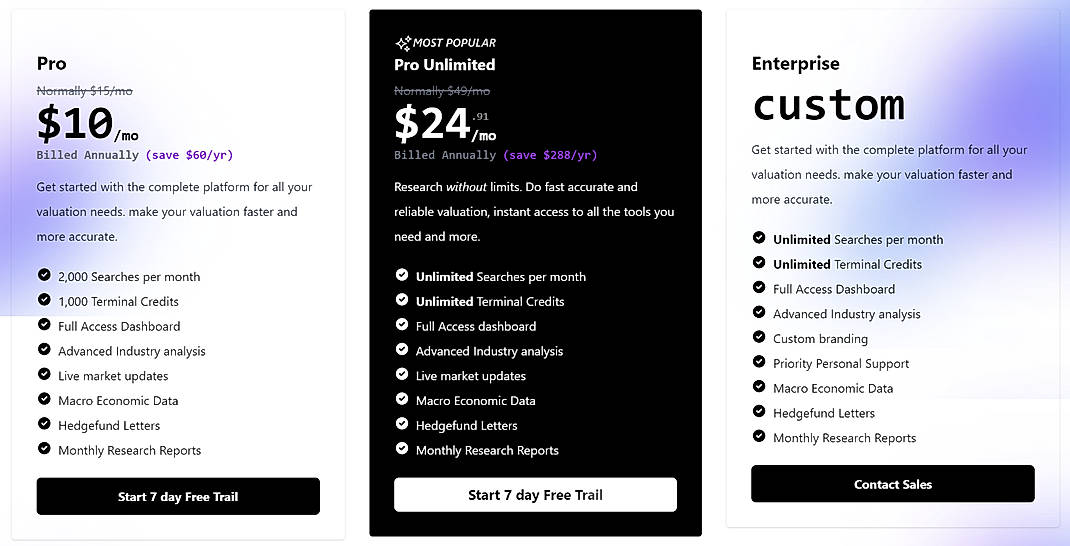 Pricing screenshot