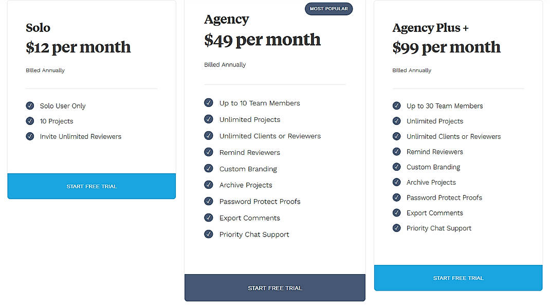 Pricing screenshot