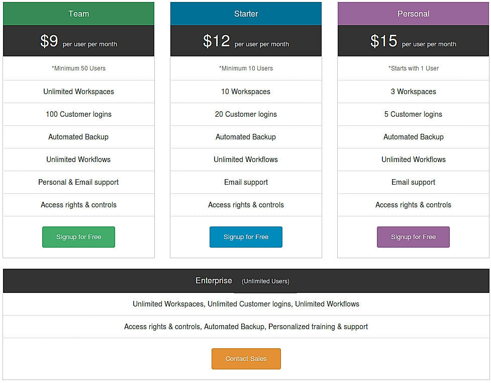 Pricing screenshot
