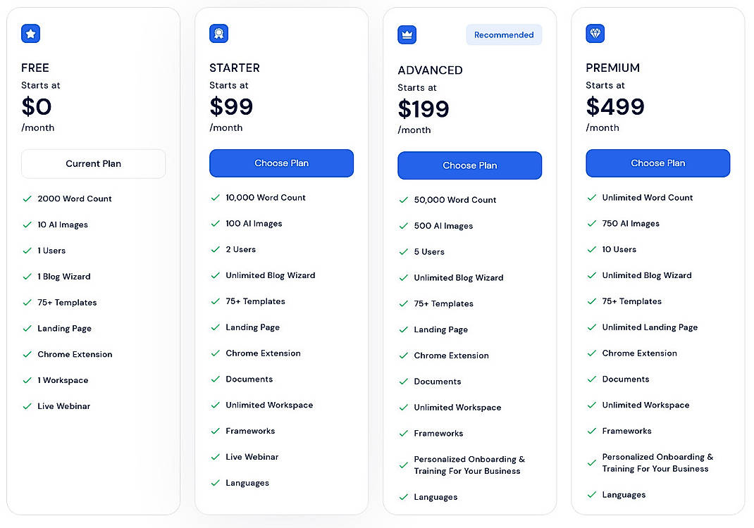 Pricing screenshot
