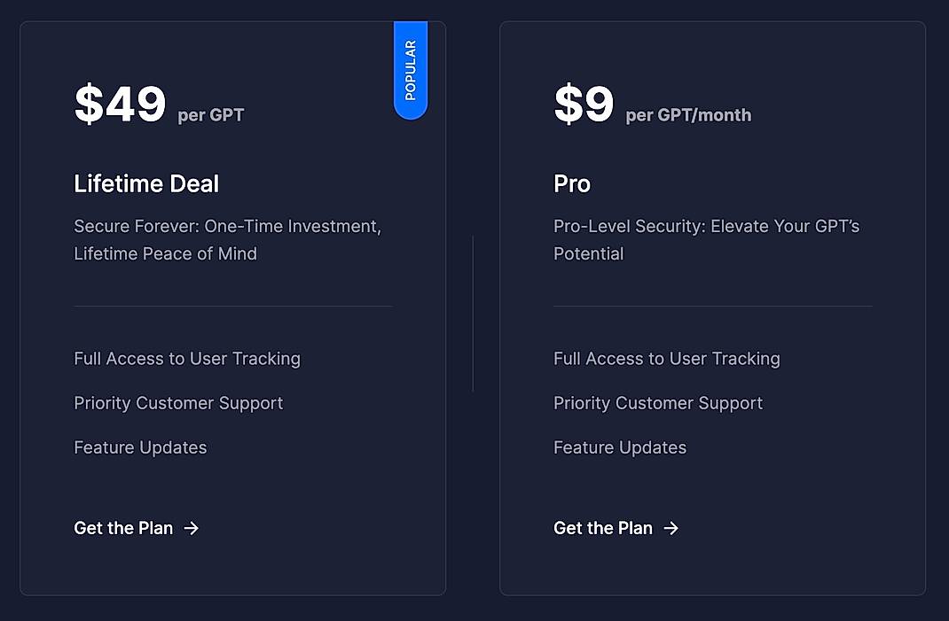 Pricing screenshot