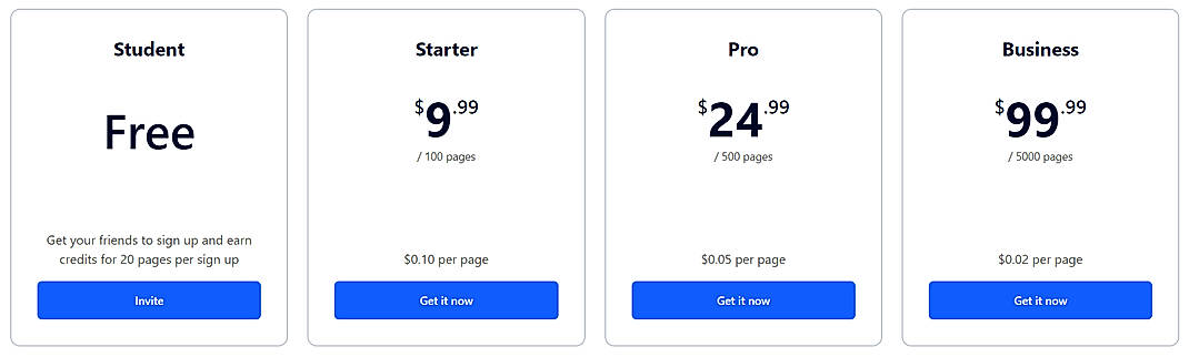 Pricing screenshot
