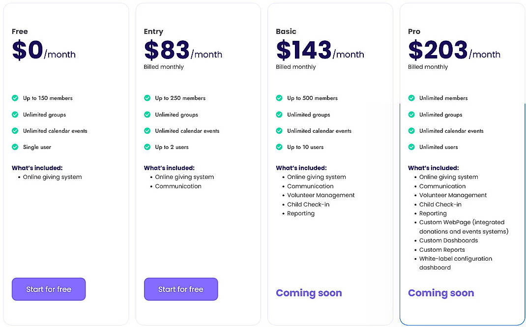 Pricing screenshot