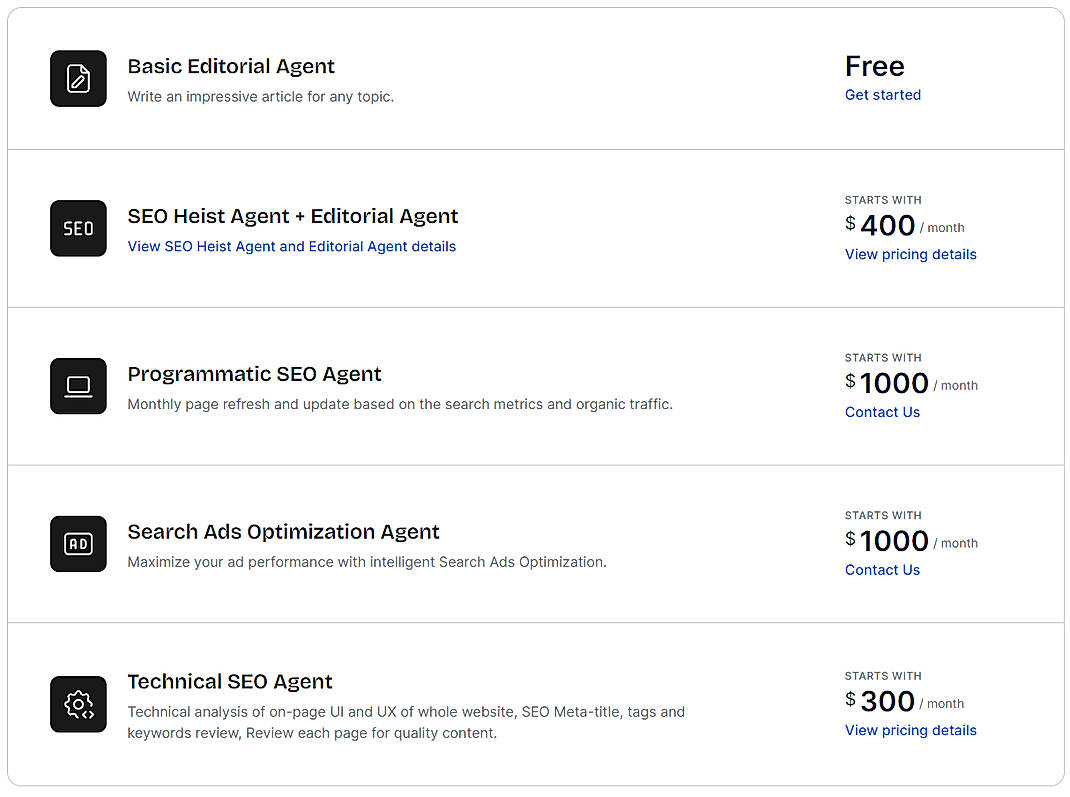 Pricing screenshot