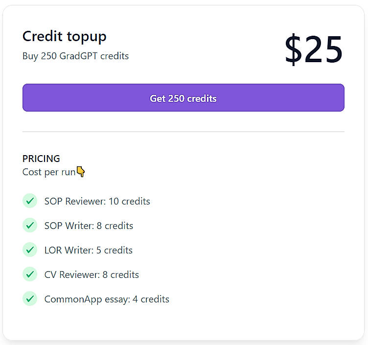 Pricing screenshot