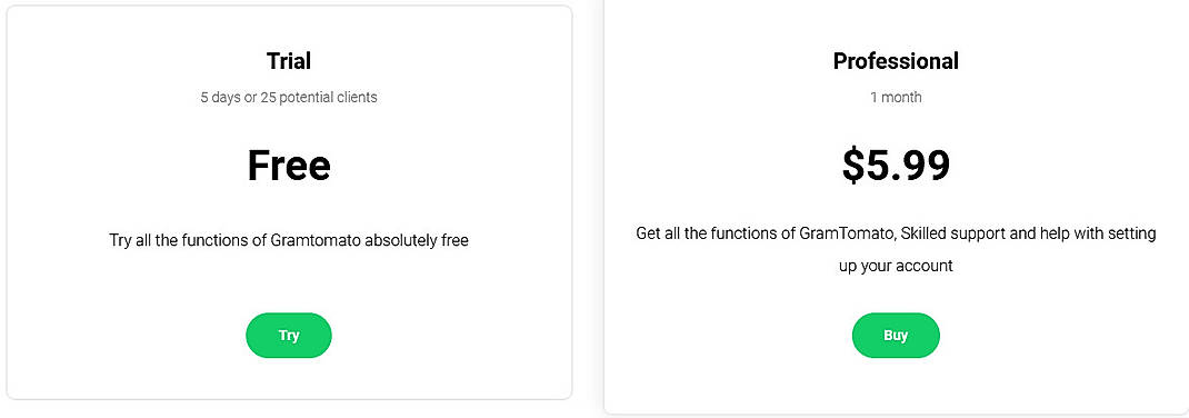 Pricing screenshot