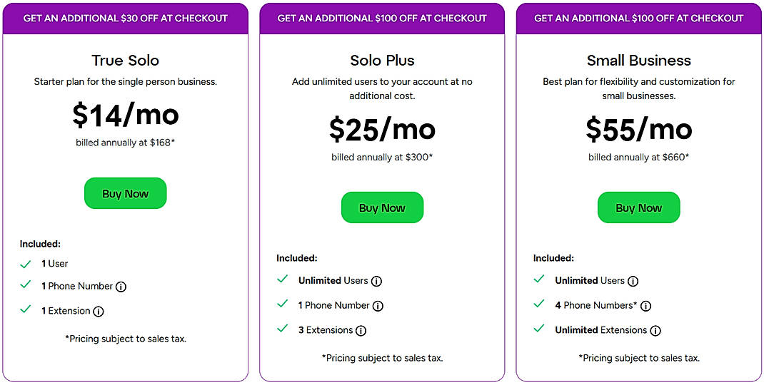 Pricing screenshot