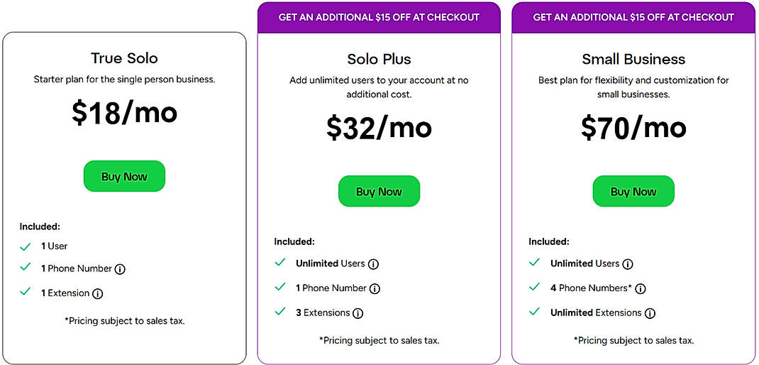 Pricing screenshot