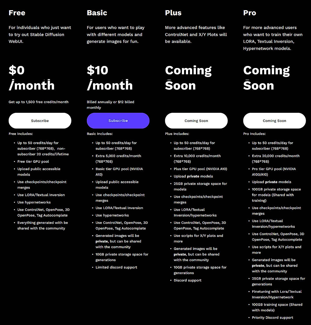 Pricing screenshot