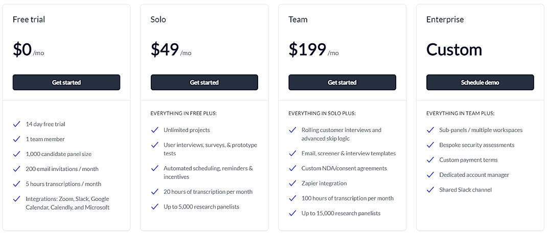 Pricing screenshot