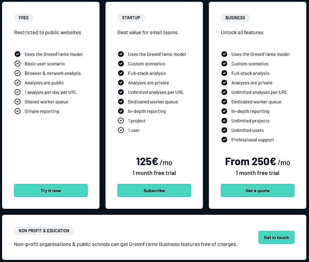 Pricing screenshot