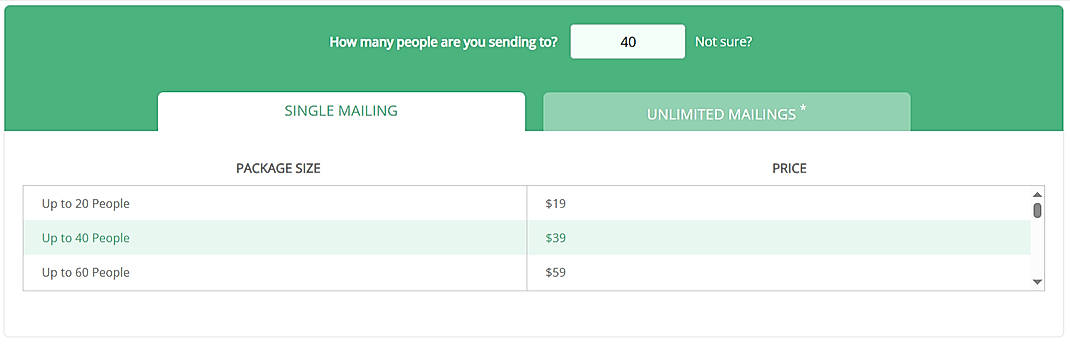 Pricing screenshot