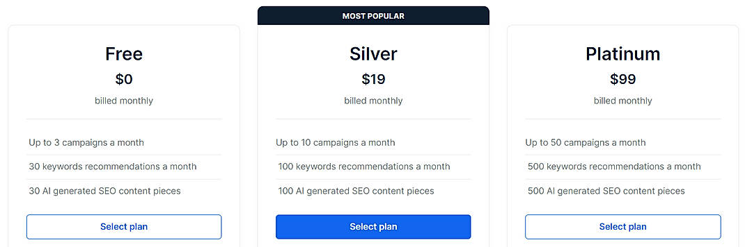 Pricing screenshot