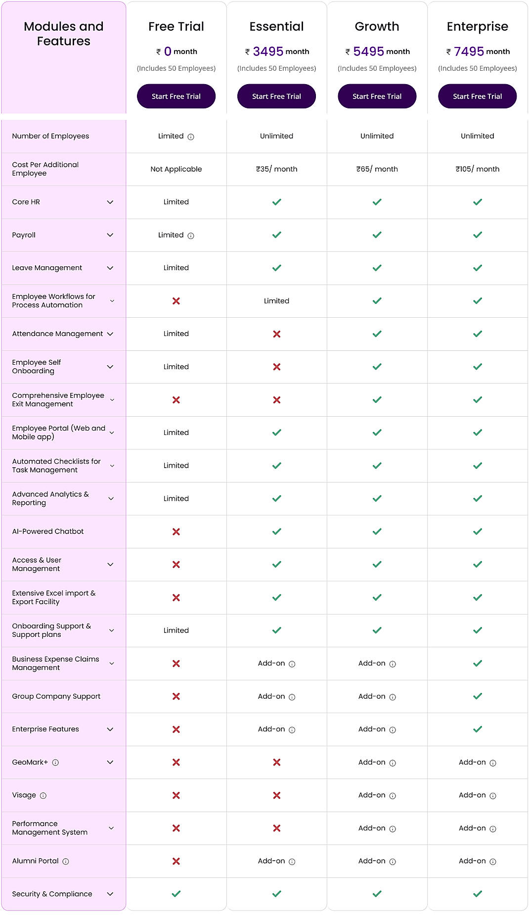 Pricing screenshot