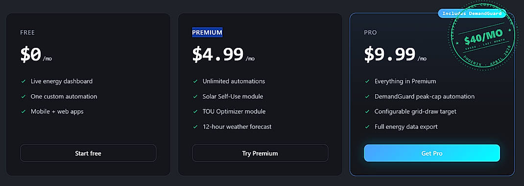 Pricing screenshot