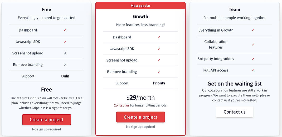 Pricing screenshot