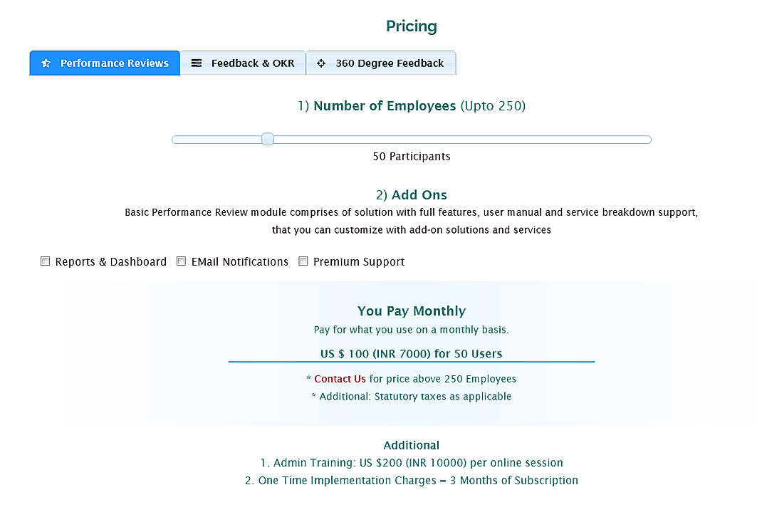 Pricing screenshot