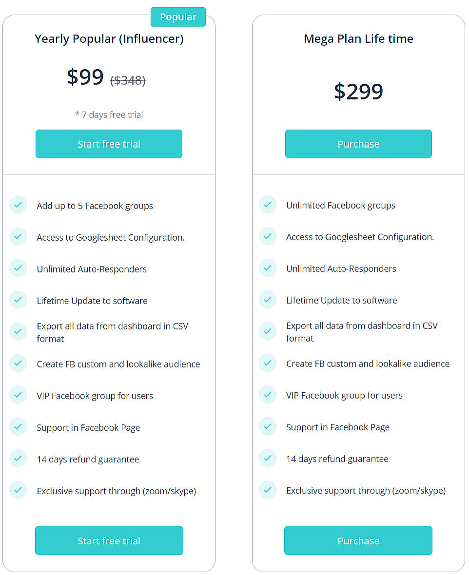 Pricing screenshot