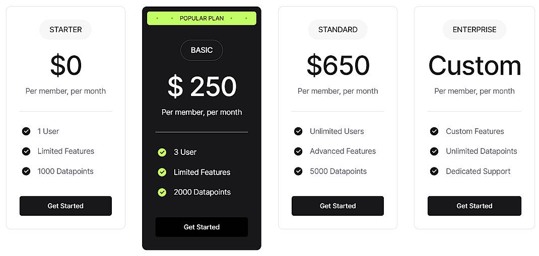 Pricing screenshot