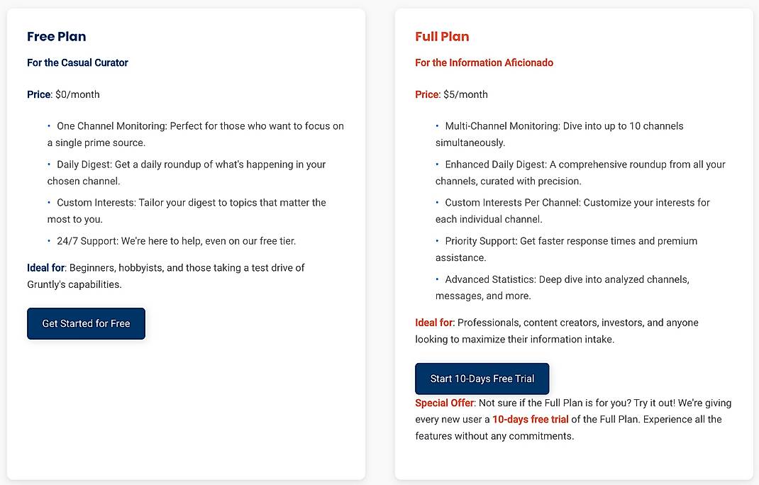 Pricing screenshot