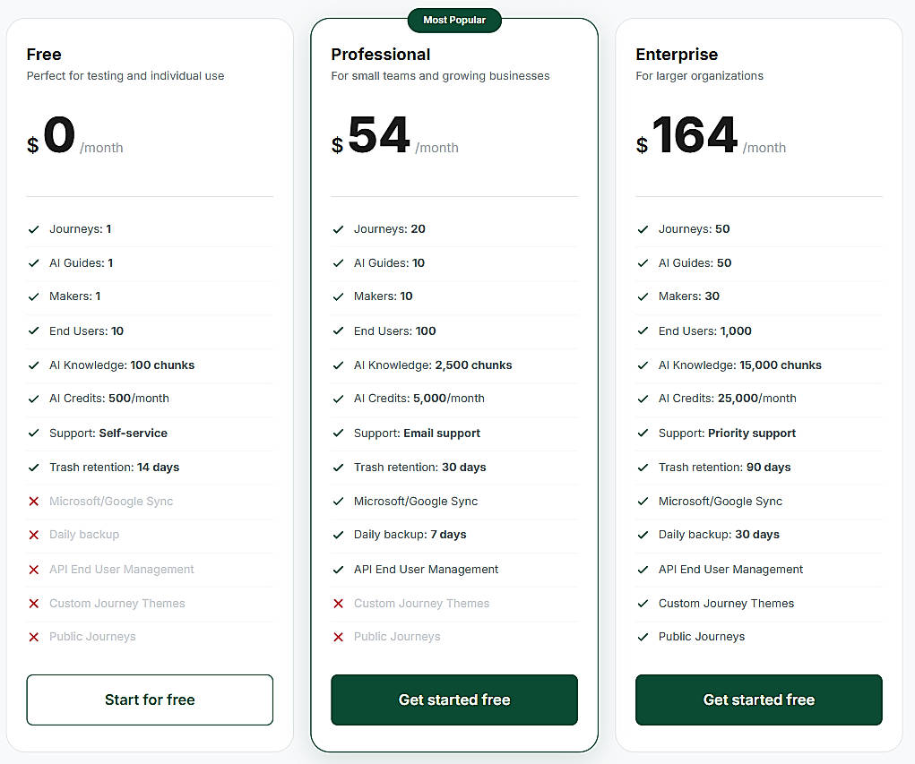 Pricing screenshot