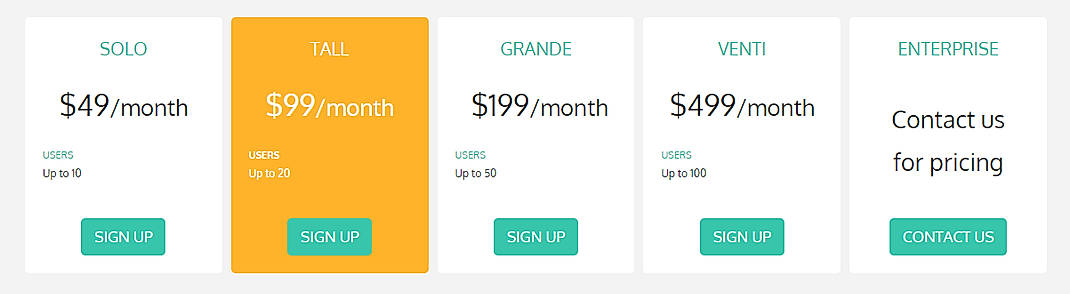 Pricing screenshot