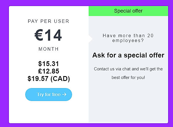 Pricing screenshot