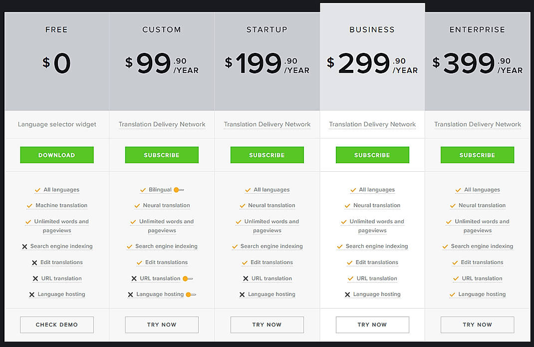 Pricing screenshot