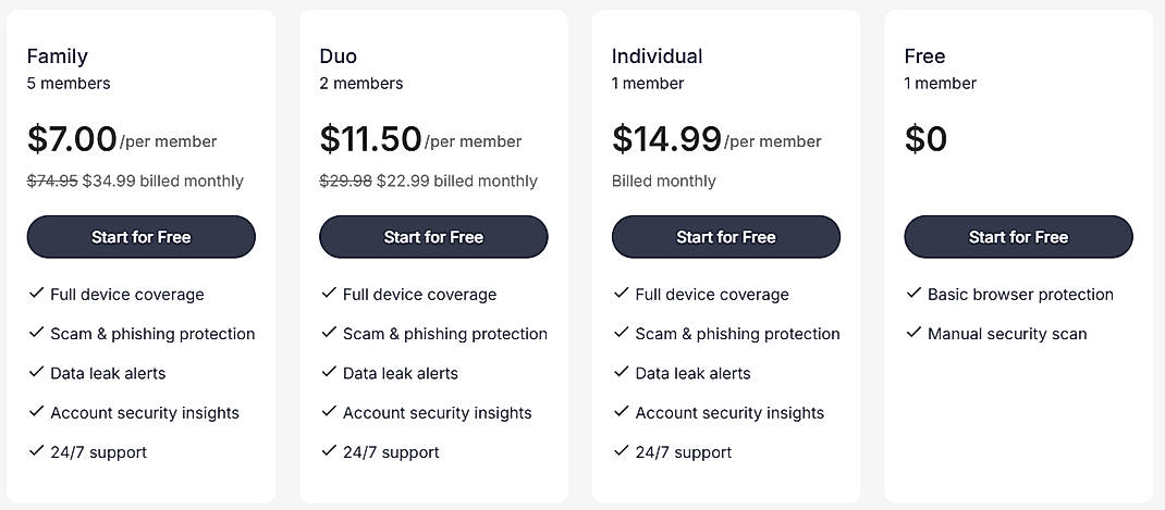 Pricing screenshot