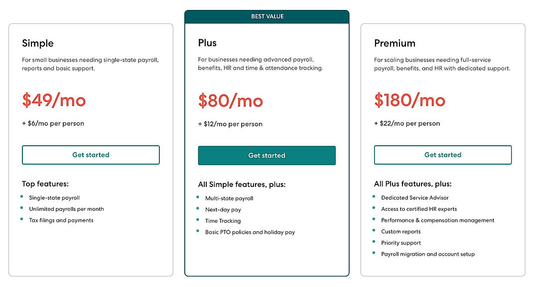 Pricing screenshot