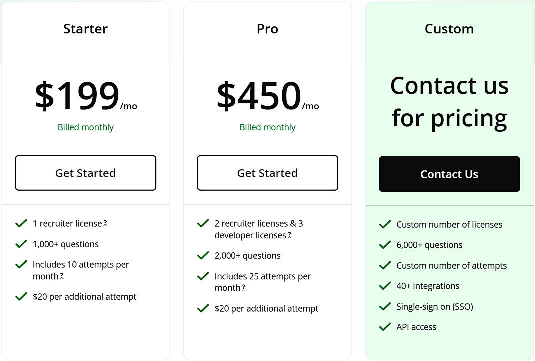 Pricing screenshot