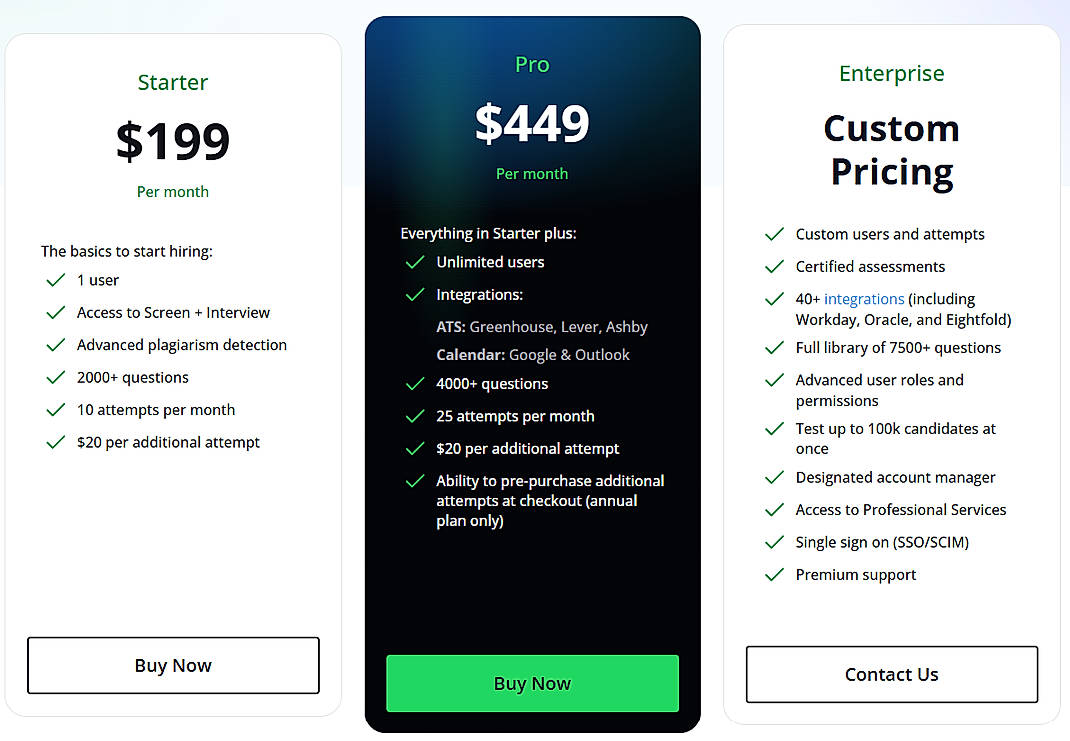 Pricing screenshot