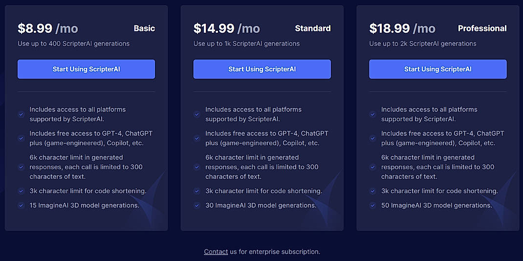 Pricing screenshot