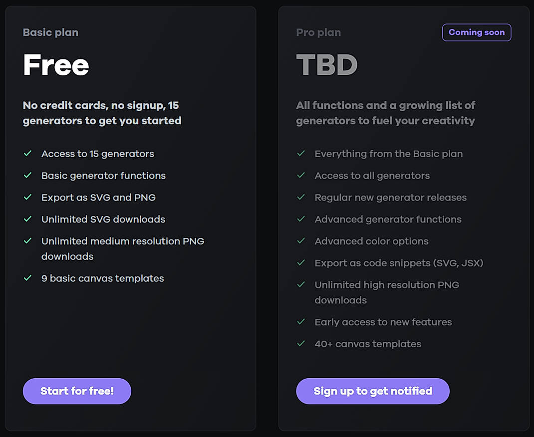 Pricing screenshot