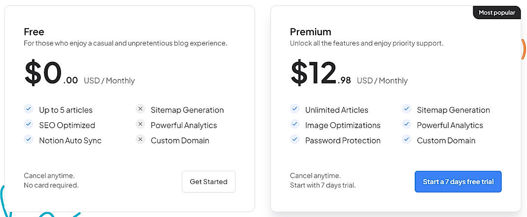 Pricing screenshot