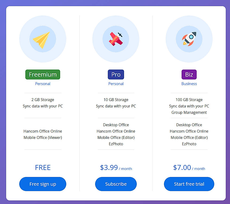 Pricing screenshot