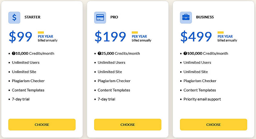 Pricing screenshot