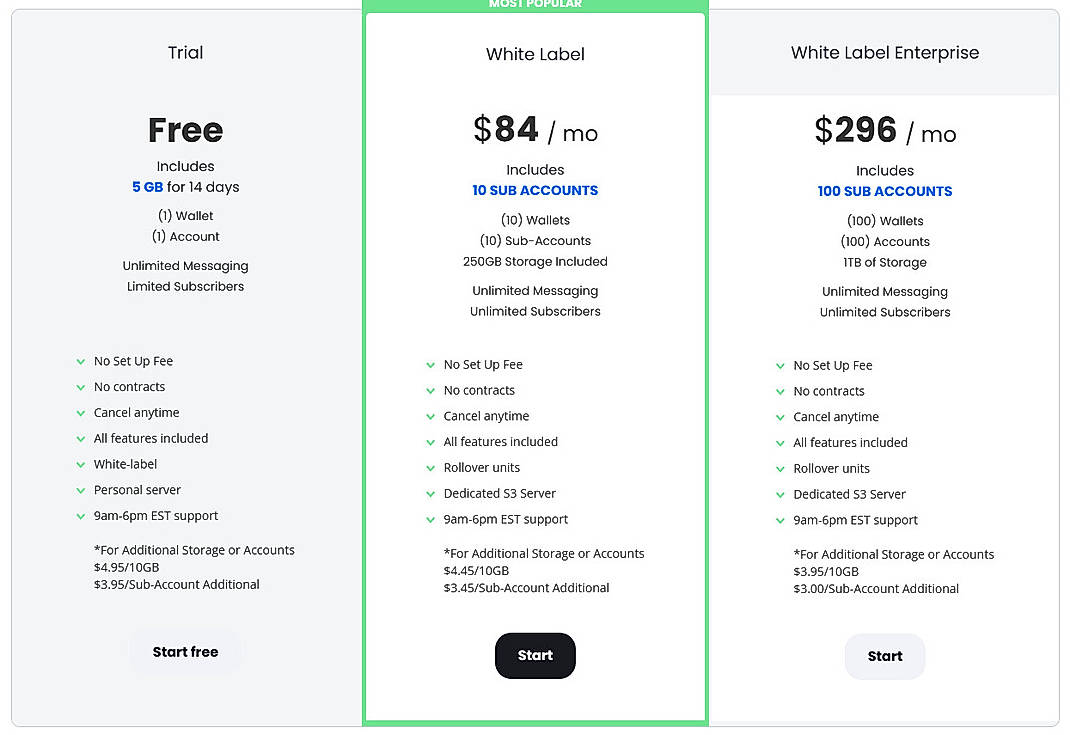 Pricing screenshot