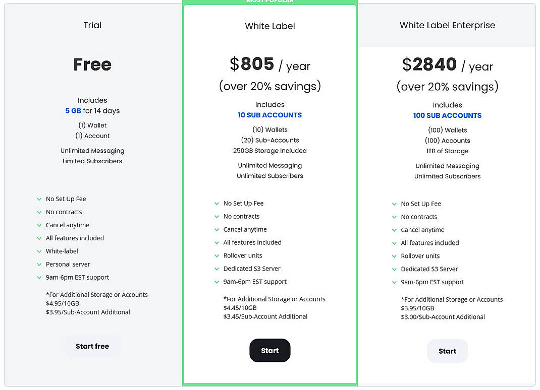 Pricing screenshot