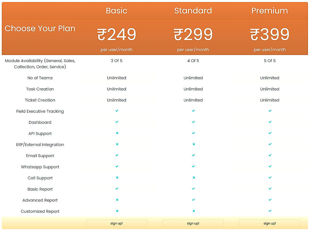 Pricing screenshot