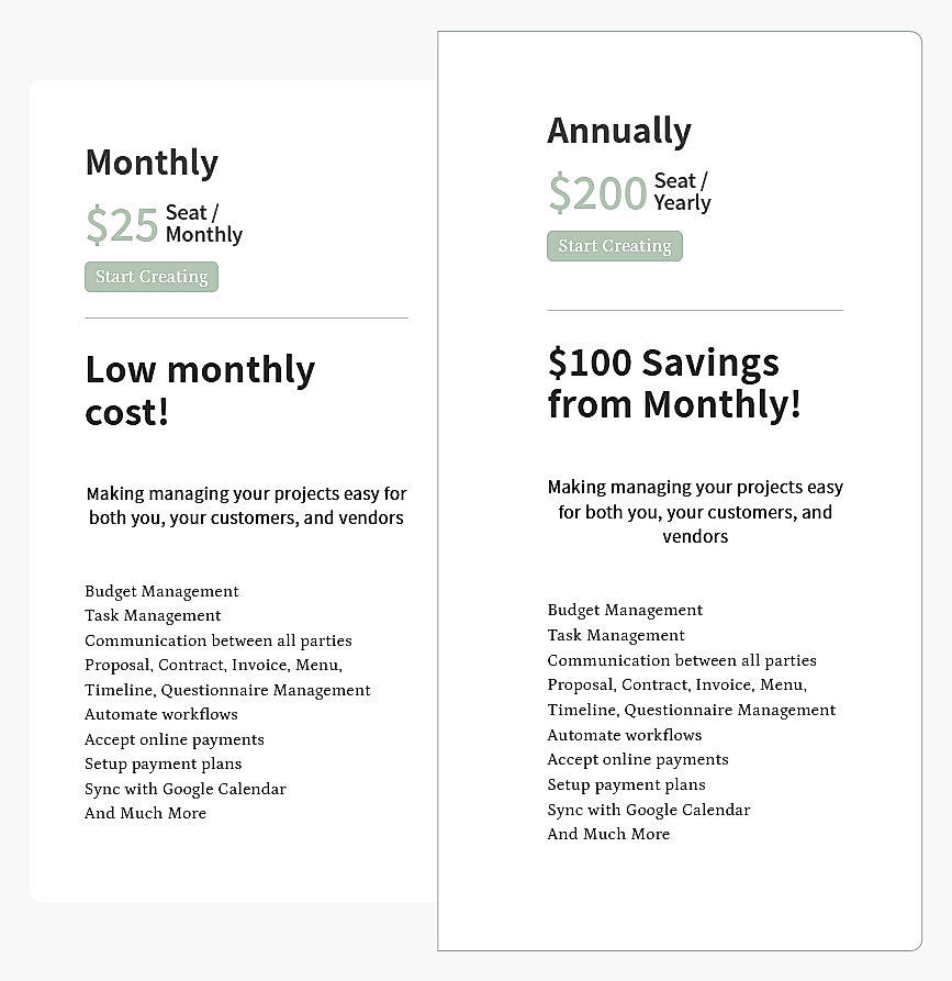 Pricing screenshot