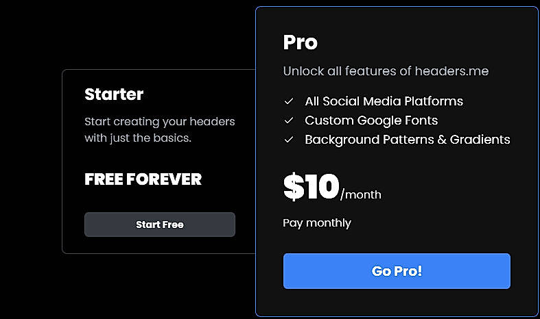 Pricing screenshot