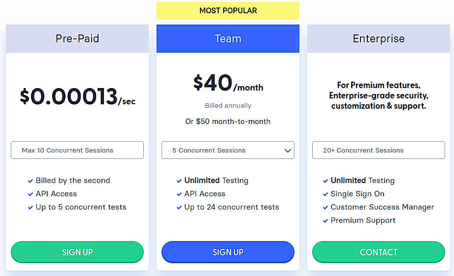 Pricing screenshot