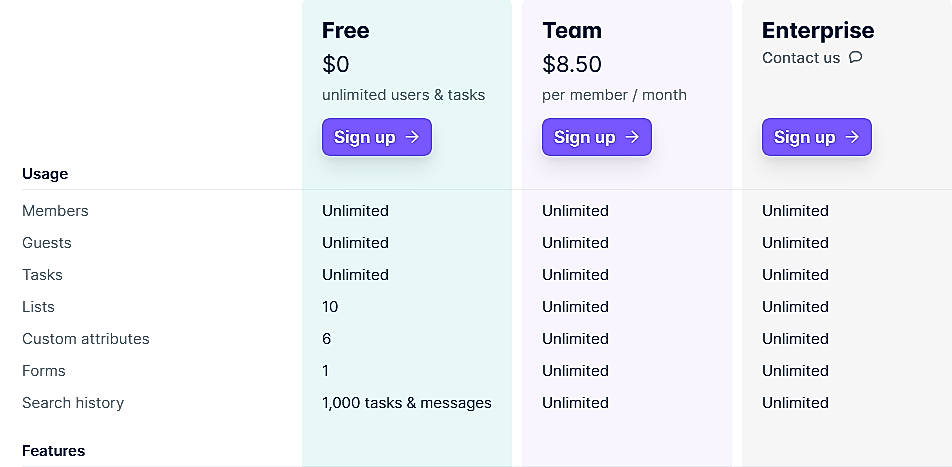 Pricing screenshot